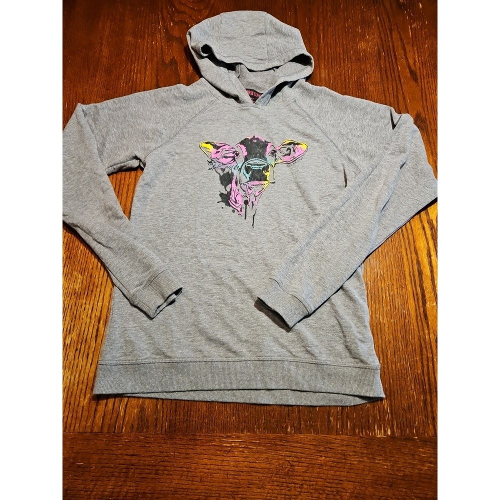 Rock&Roll Cowgirl Girls Gray Cow‎ Sweatshirt XL Hooded (A793)